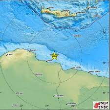 The European Mediterranean Seismological Center announces that an earthquake was recorded northeast of the city of Tobruk