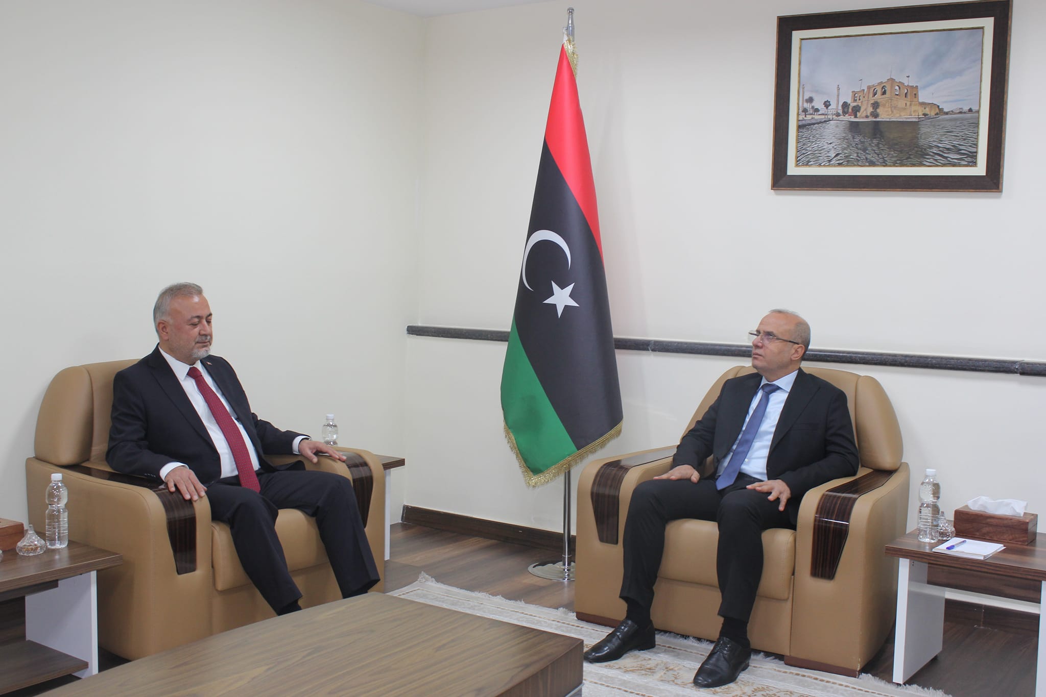 (Al-Lafi) discusses with the Turkish ambassador to Libya developments in the humanitarian situation in Derna and the rest of the affected cities.