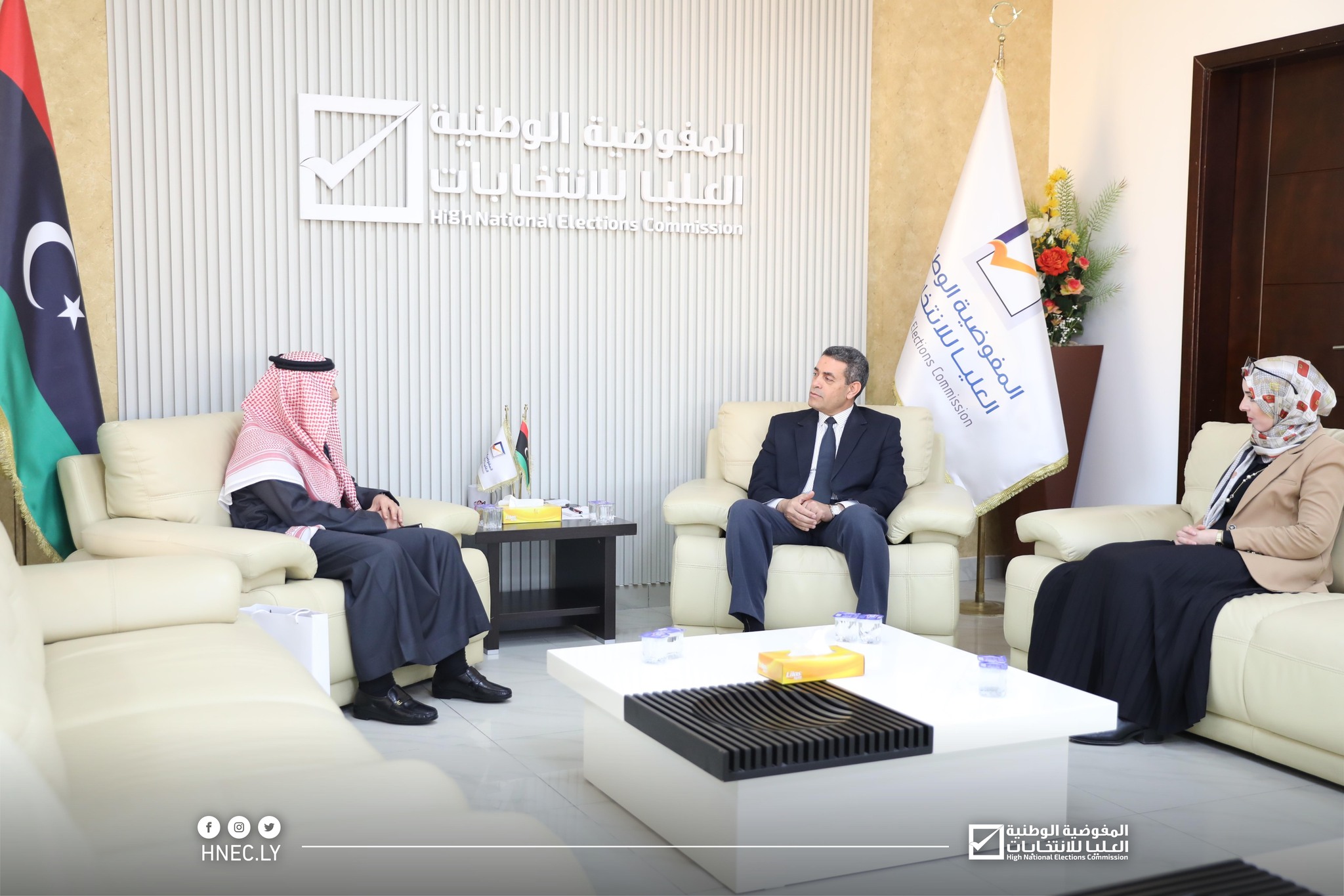 The Chairman of the High Electoral Commission meets with the Chargé d'Affairs of the Kingdom of Saudi Arabia to Libya.