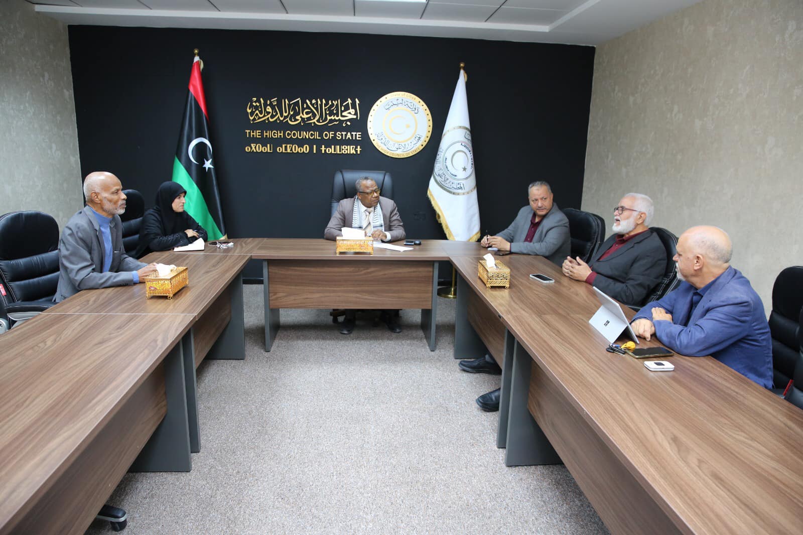 لجنة دعم القضية الفلسطينية بالمجلس الأعلى للدولة تناقش الترتيبات النهائية لانطلاق الحملة .
