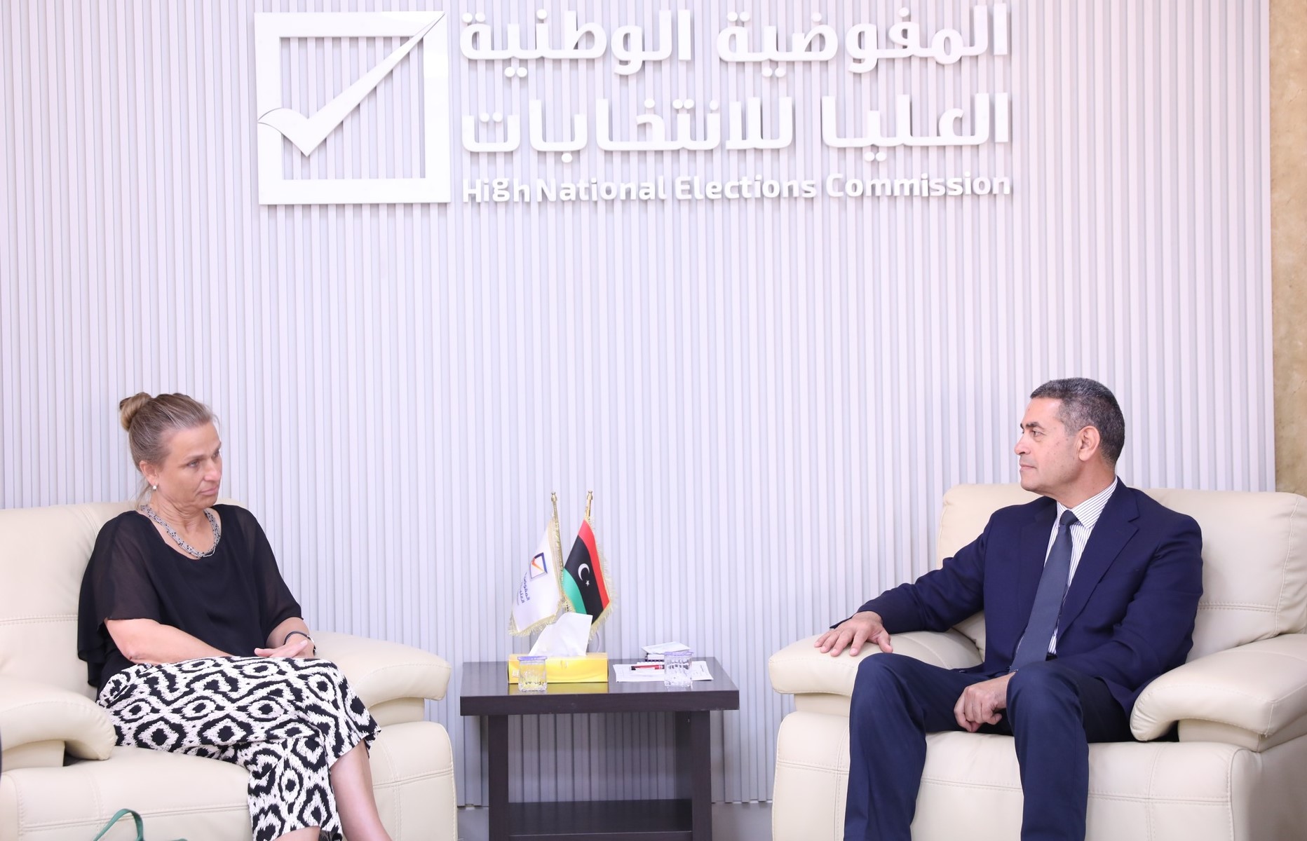Al-Sayeh meets Stephanie Khoury on her first visit to the High Elections Commission