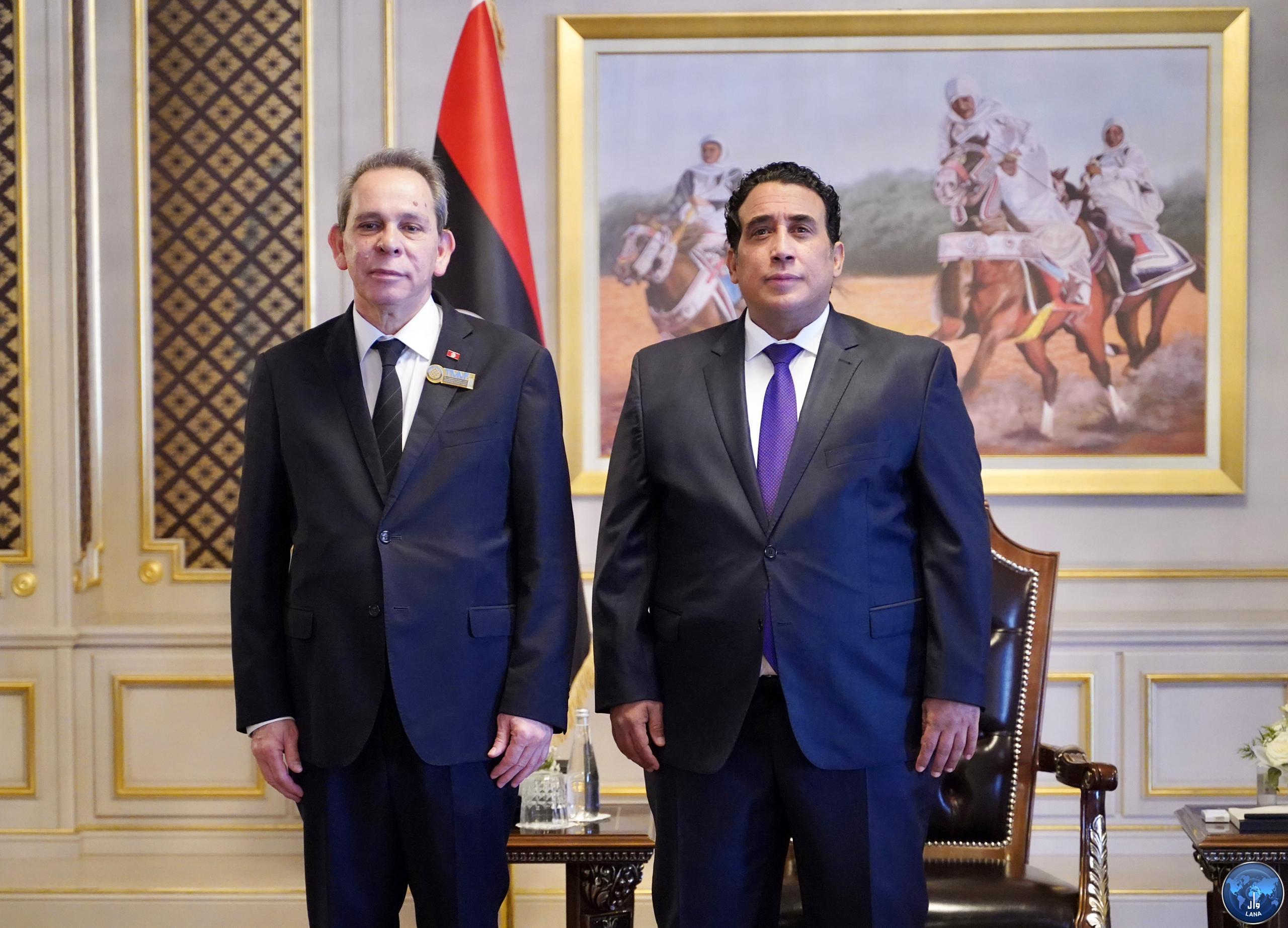 Al-Menfi receives the Tunisian Prime Minister.