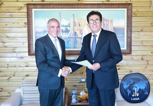 The new German Ambassador hands over a copy of his credentials to the Ministry of Foreign Affairs as his country's ambassador to the State of Libya.